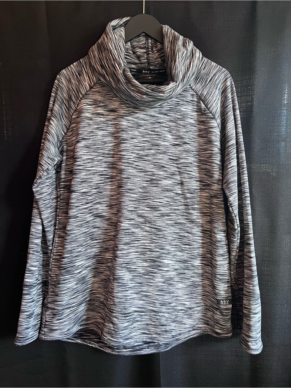 MNY Marc New York Cowl Neck Pullover XL Grey Space Dye Athleisure Top